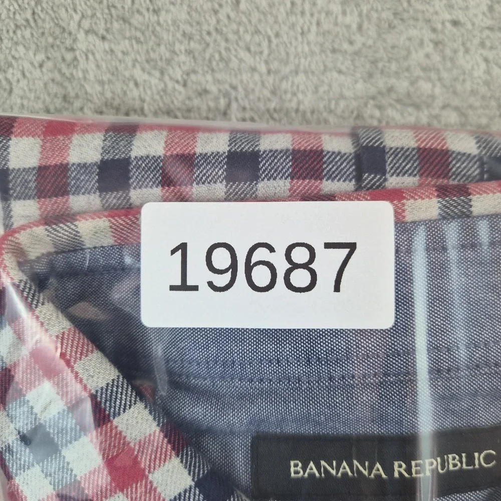 Banana Republic Plaid Flannel Shirt Mens Medium Red Blue Check Long Sleeve